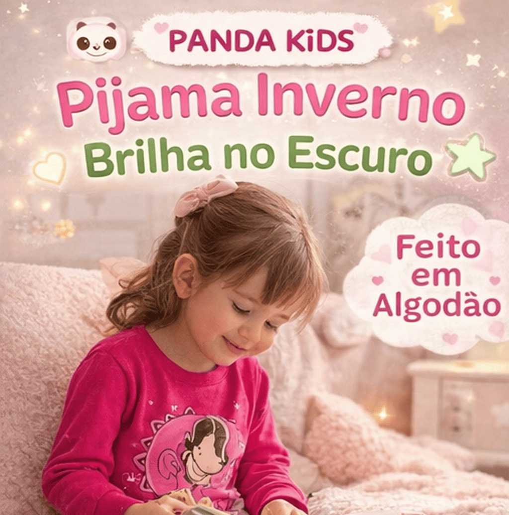 Pijama de Inverno Infantil Menina Kit 4 Peças Brilha No Escuro Superconfortável - Tam 1 ao 8