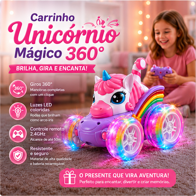 Carrinho de Controle Remoto Unicórnio Mágico 360º