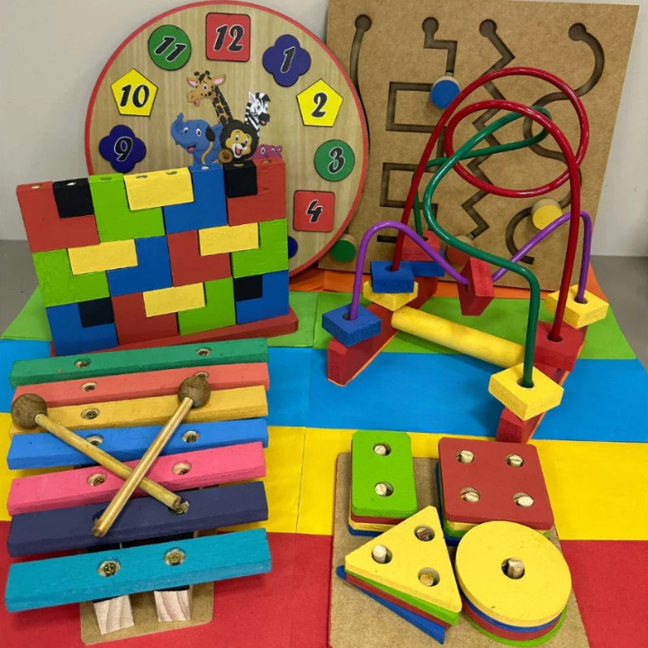 Kit Brinquedos Pedagógicos Educativos Madeira MDF