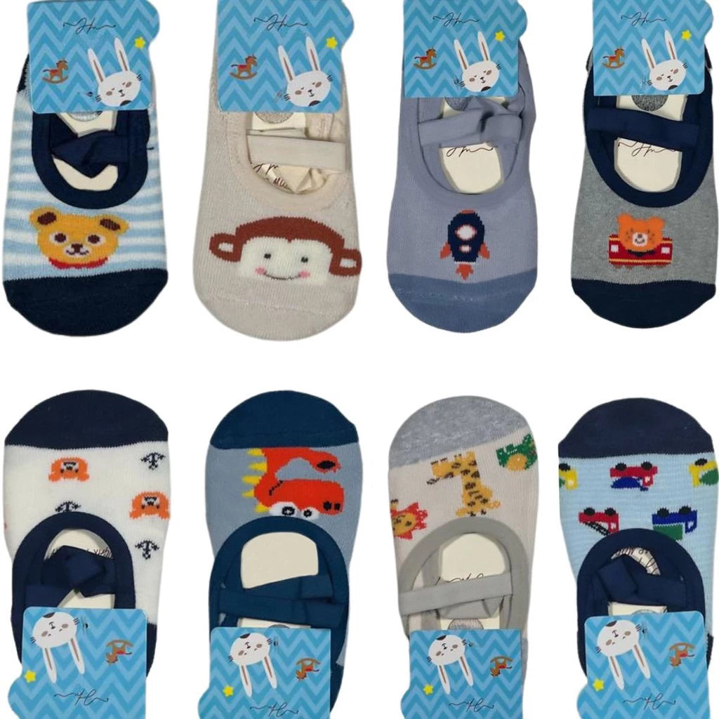 4 Pares Meia Infantil Sapatilha Antiderrapante Menino Menina