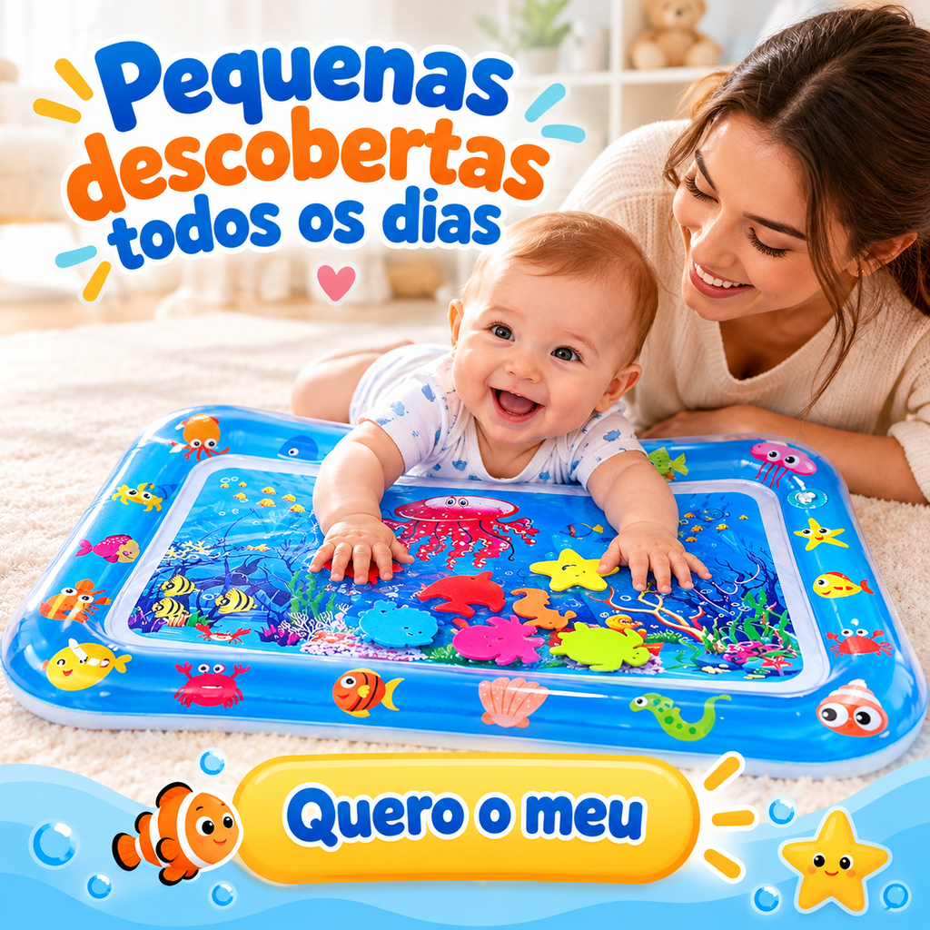 Tapete Inflável com Água Para Bebês Tummy Time Interativo