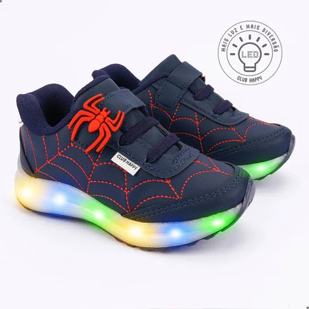 Tênis Infantil Menino com LED Resistente Confortável Antiderrapante Spider
