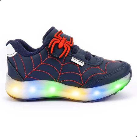 Tênis Infantil Menino com LED Resistente Confortável Antiderrapante Spider