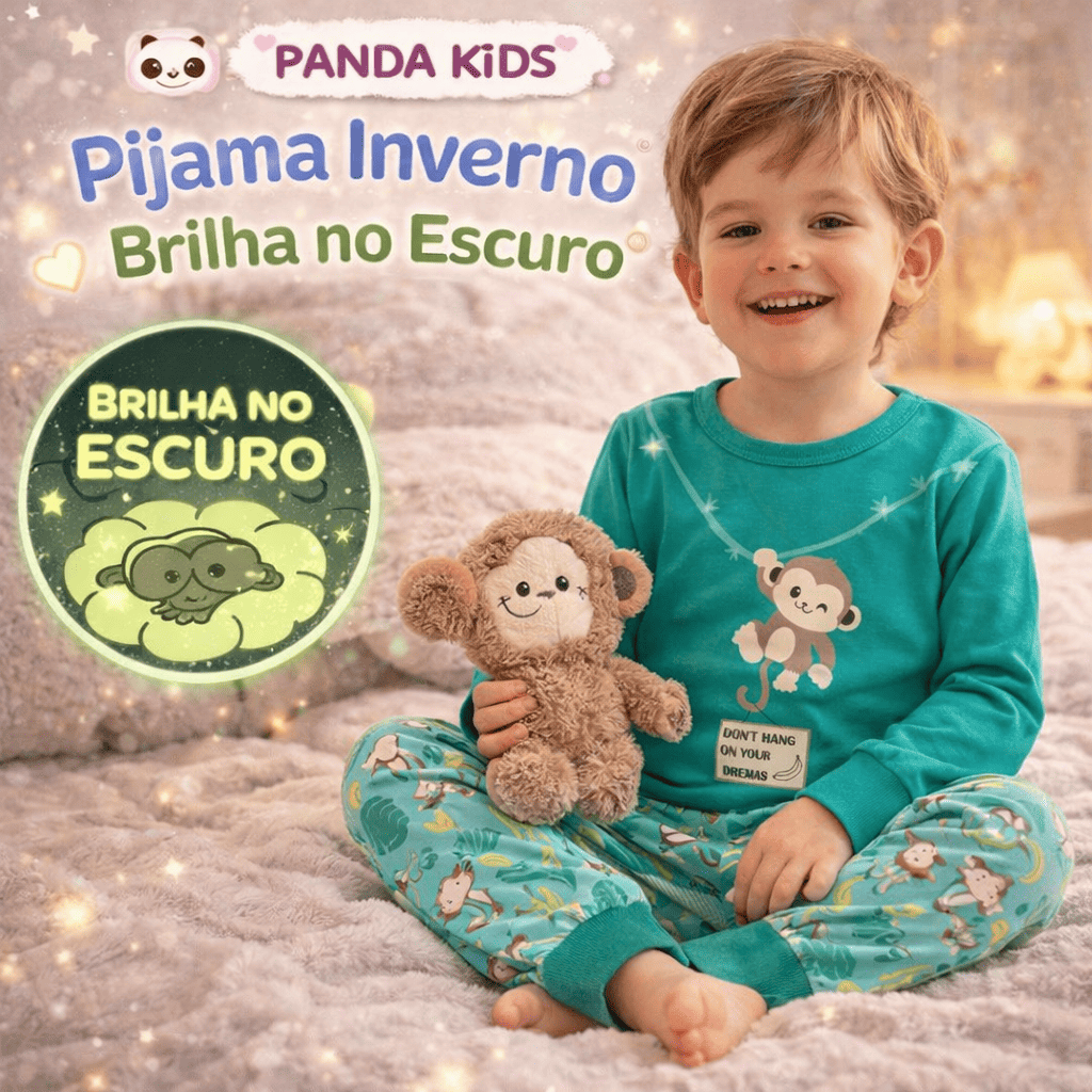 Pijama de Inverno Infantil Menino Kit 4 Peças Brilha No Escuro Superconfortável - Tam 1 ao 8