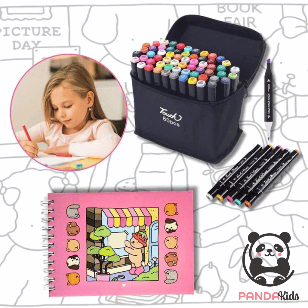 Livro de Colorir Bobbie Goods e Canetinhas Coloridas Com Ponta Dupla