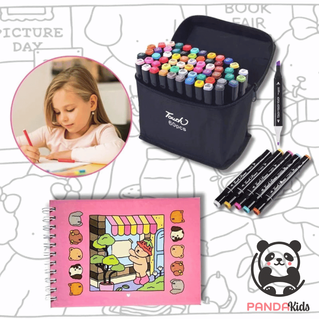 Livro de Colorir Bobbie Goods e Canetinhas Coloridas Com Ponta Dupla