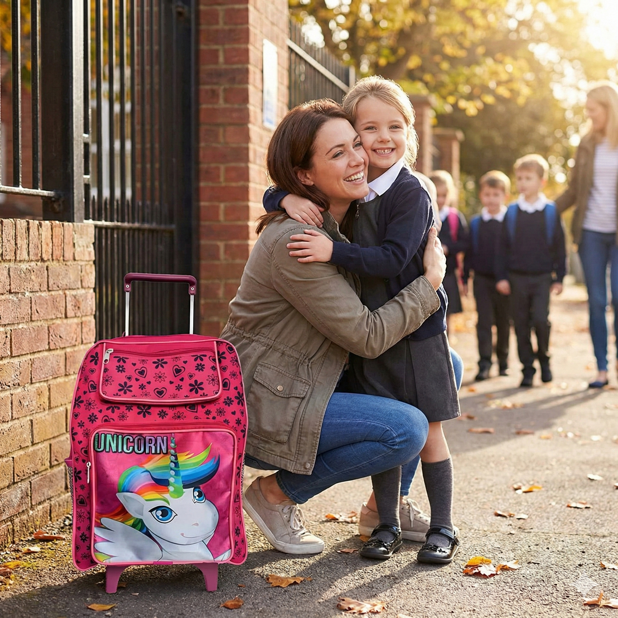 Mochila Escolar Infantil Com Rodinhas E Alças De Silicone Heróis e Princesas Para Meninos e Meninas