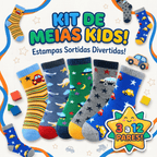 Kit Meia Infantil Menino Cano Médio Estampada Confortável Resistente 3 a 12 Pares