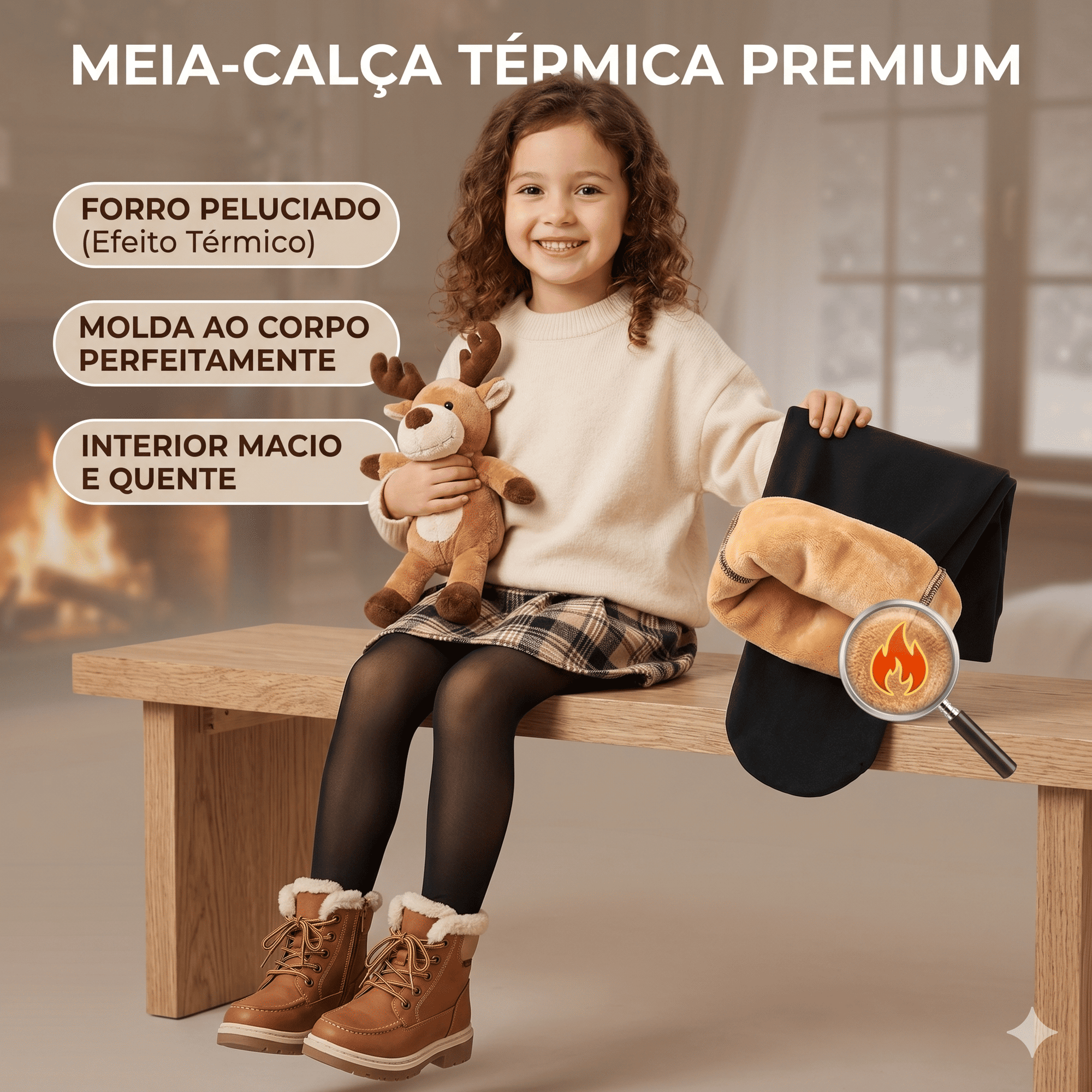 Meia Calça Infantil Térmica Forrada Peluciada Translúcida Elástica Quente Grossa