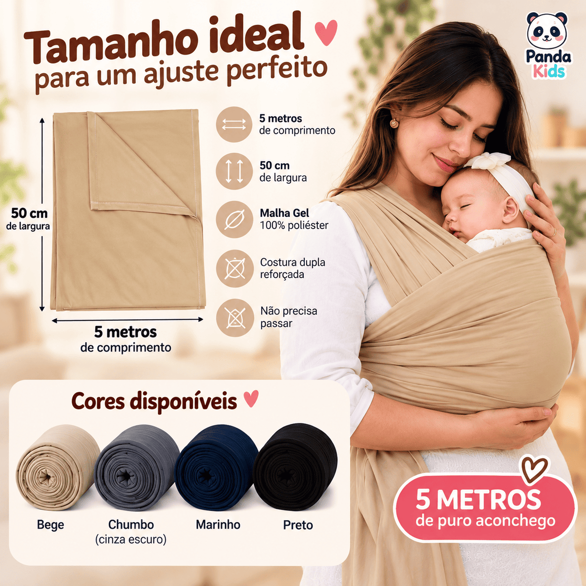 Wrap Sling para Bebê 5m em Malha Gel