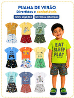 Pijama Infantil Menino Manga Curta Brilha no Escuro - Kit Camiseta + Short