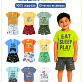 Pijama Infantil Menino Manga Curta Brilha no Escuro - Kit Camiseta + Short