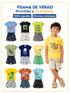 Pijama Infantil Menino Manga Curta Brilha no Escuro - Kit Camiseta + Short