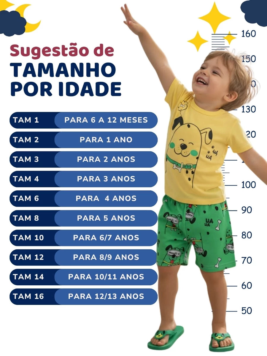 Pijama Infantil Menino Manga Curta Brilha no Escuro - Kit Camiseta + Short