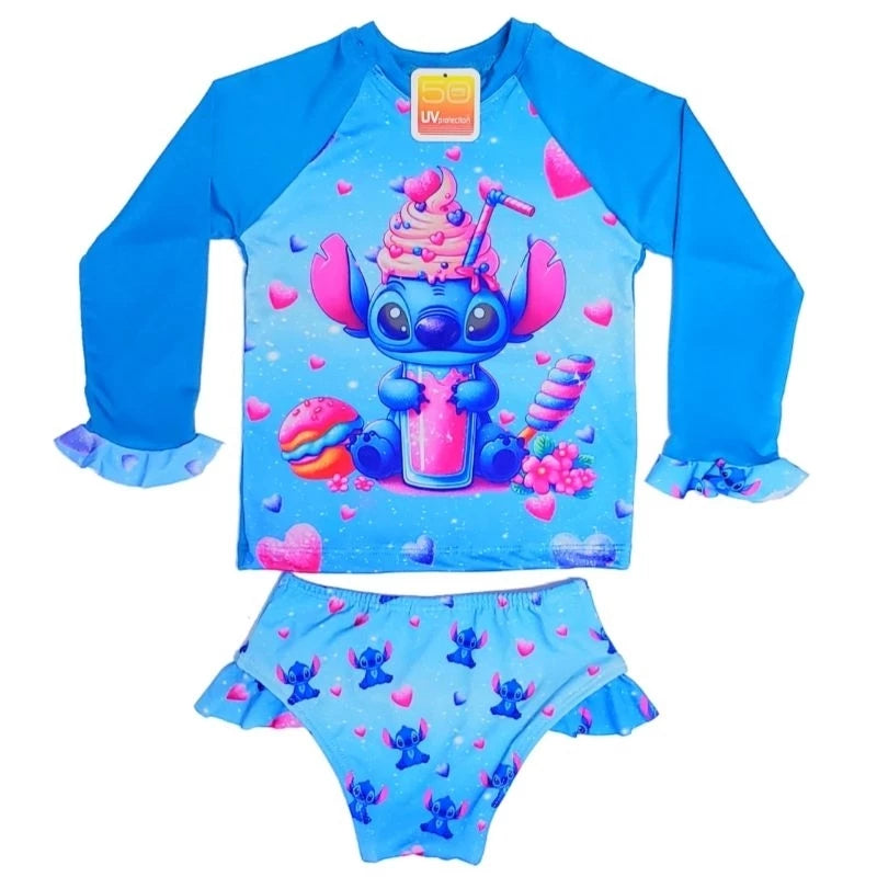 Conjunto Blusa Menina Infantil Praia Proteção Solar Uv Maiô Manga Longa