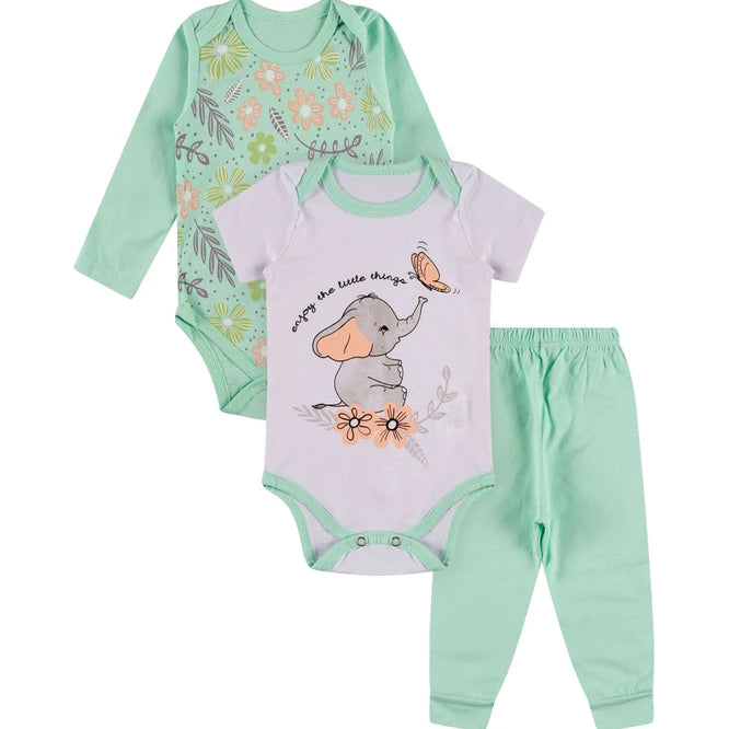 Kit Roupa De Bebê Menina 12 Peças Body Manga Longa e Curta e Calça