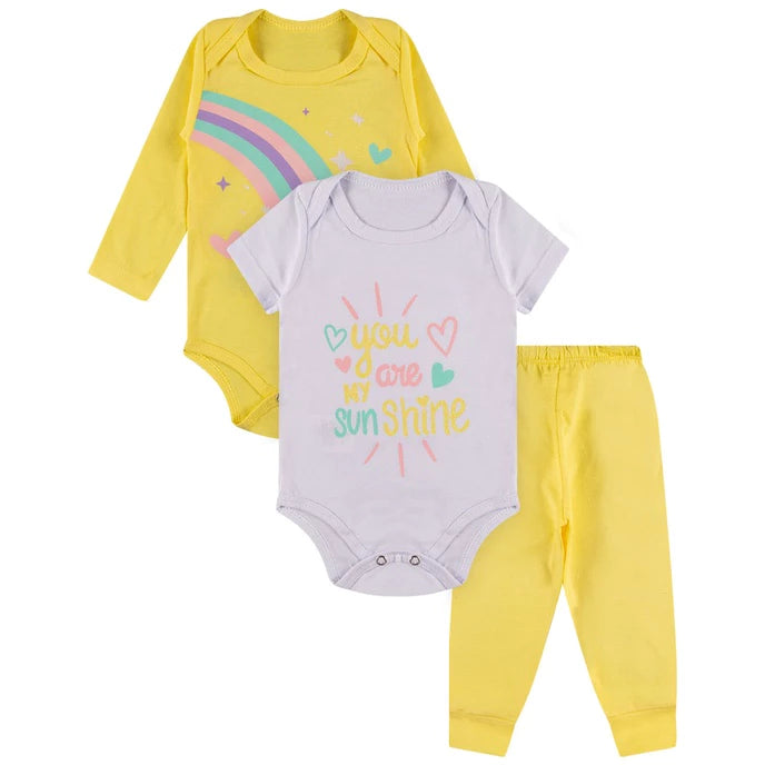 Kit Roupa De Bebê Menina 12 Peças Body Manga Longa e Curta e Calça