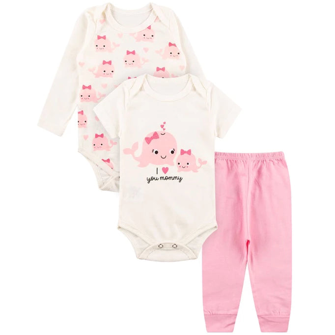 Kit Roupa De Bebê Menina 12 Peças Body Manga Longa e Curta e Calça