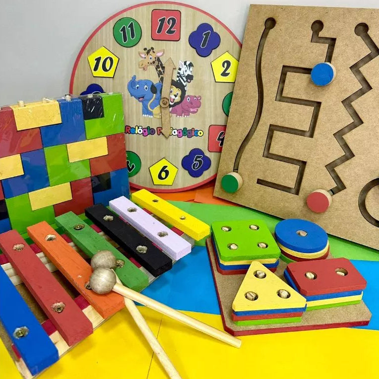 Kit Brinquedos Pedagógicos Educativos Madeira MDF
