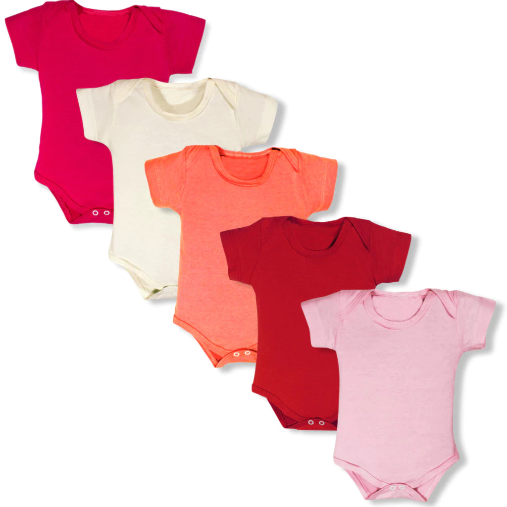 Kit 5 Peças Body Bebê Manga Curta Malha Lisa 100% Algodão