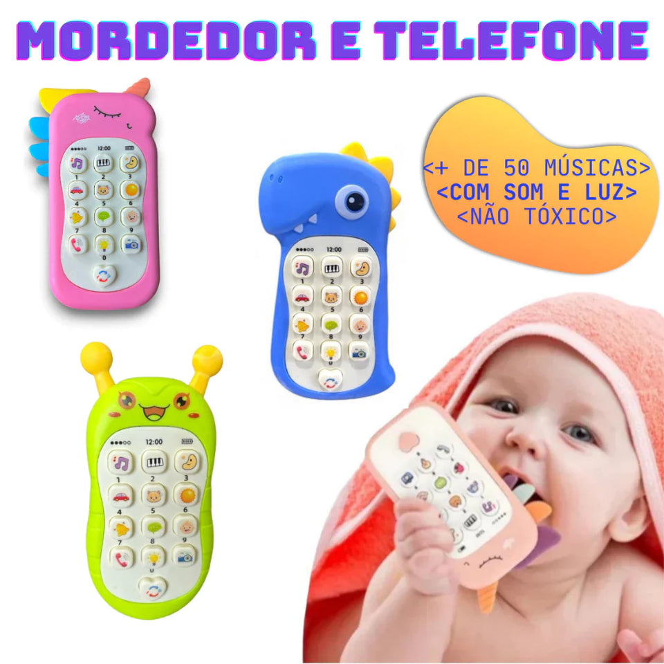 Mordedor e Telefone Celular Infantil Musical Brinquedo Interativo Para Bebês