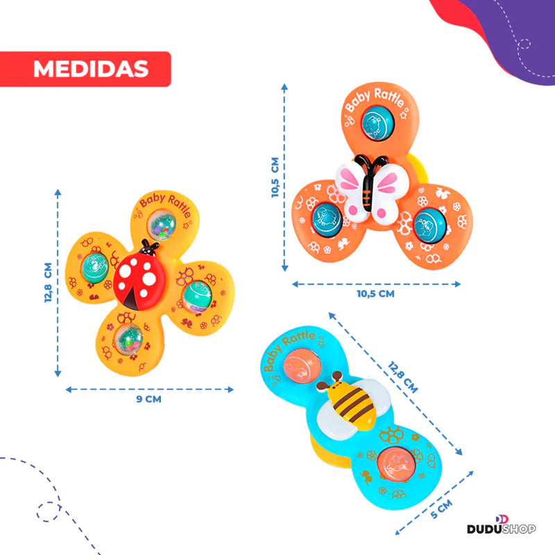 Kit 3 Brinquedo Infantil Chocalho Giratório Spinner Com Ventosa Brinquedos para bebê Banho