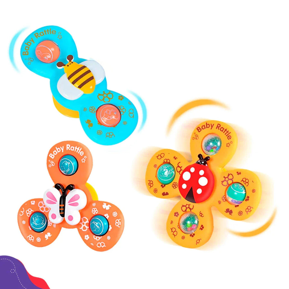 Kit 3 Brinquedos Interativos Para Bebês Chocalho Giratório Spinner Com Ventosa