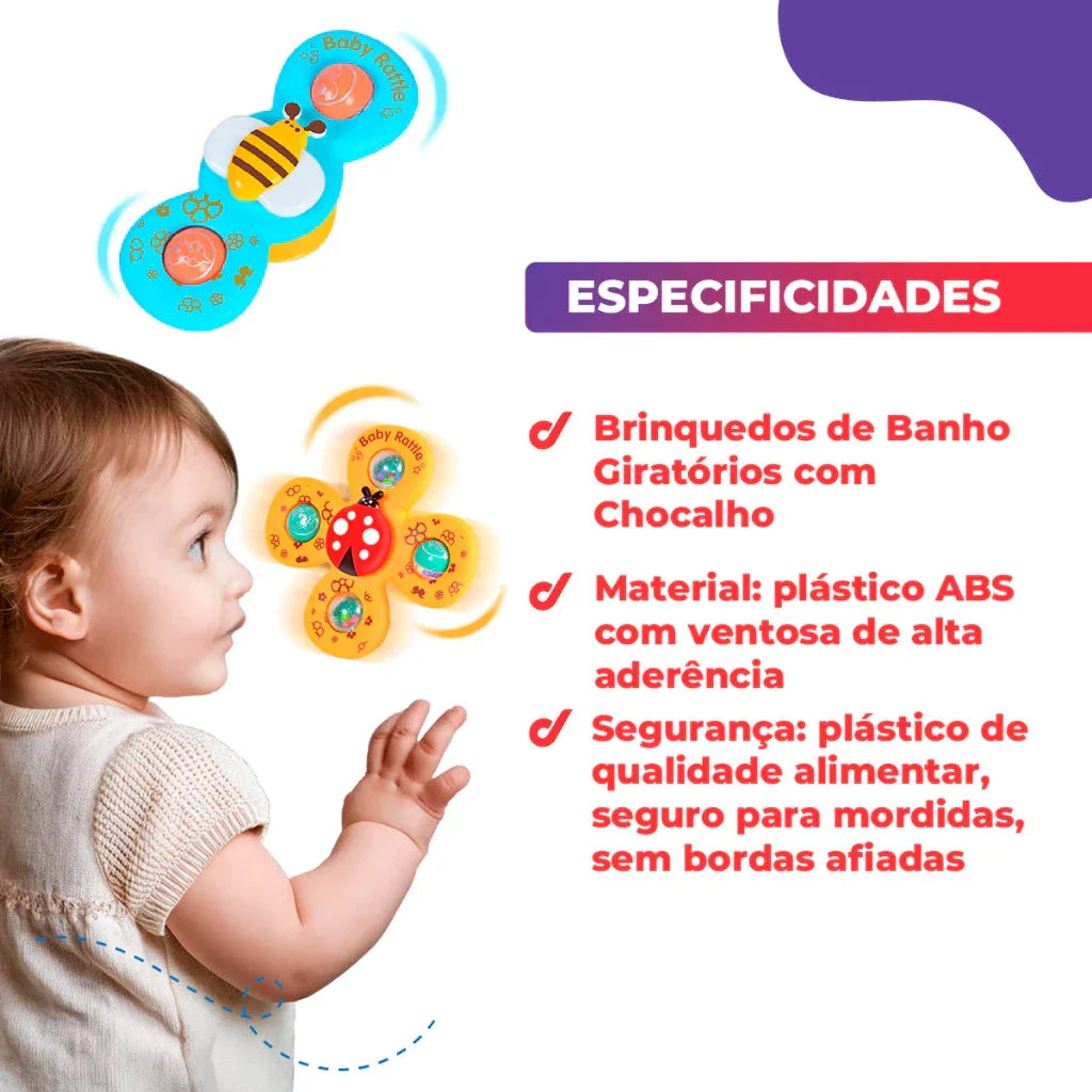 Kit 3 Brinquedo Infantil Chocalho Giratório Spinner Com Ventosa