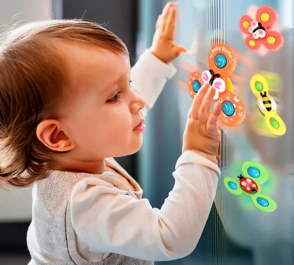 Kit 3 Brinquedo Infantil Chocalho Giratório Spinner Com Ventosa