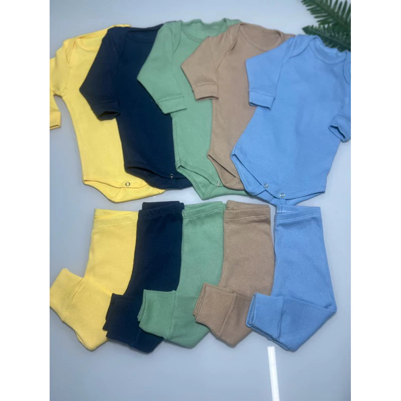 Conjunto Bebê Body Manga Longa e Calça - Kit 6 Peças
