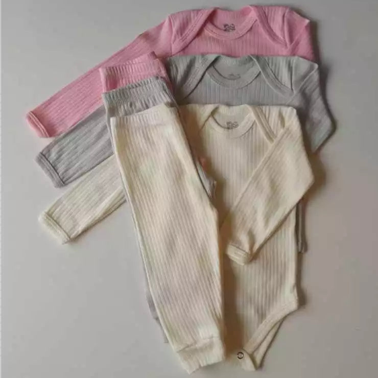 Conjunto Bebê Body Manga Longa + Calça Canelada - 6 Peças