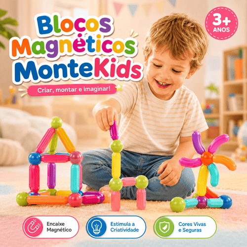 Blocos Magnéticos MonteKids® Brinquedo Educativo de Montar Para Crianças