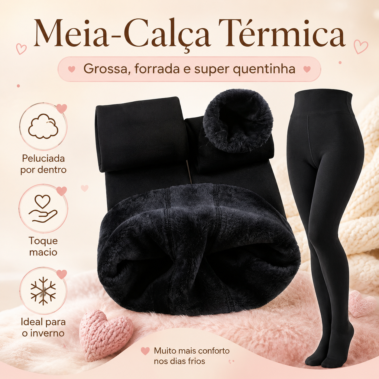 Meia-Calça Infantil Menina Menino Peluciada Forrada Grossa Quentinha