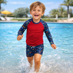 Conjunto Infantil Verão Praia Camisa + Sunga Boxer PROTEÇÃO UV 50+ Veste De 1 aos 8 anos