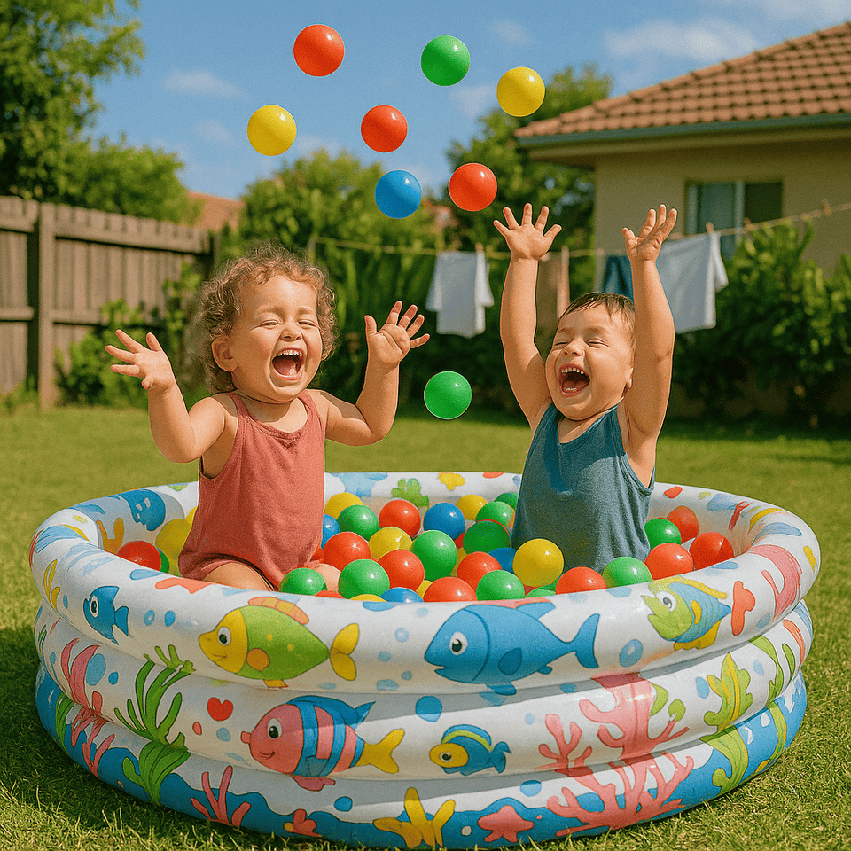 Piscina Infantil Inflável 3 Anéis AquaPanda -100L - 180L - Bolinhas Coloridas
