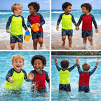 Conjunto Infantil Verão Praia Camisa + Sunga Boxer PROTEÇÃO UV 50+ Veste De 1 aos 8 anos