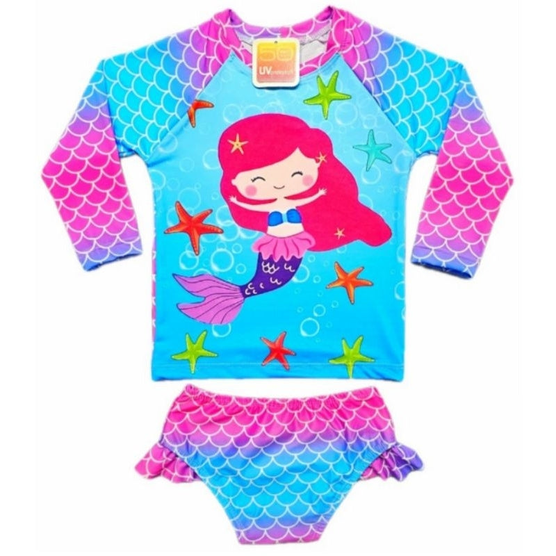 Conjunto Blusa Menina Infantil Praia Proteção Solar Uv Maiô Manga Longa