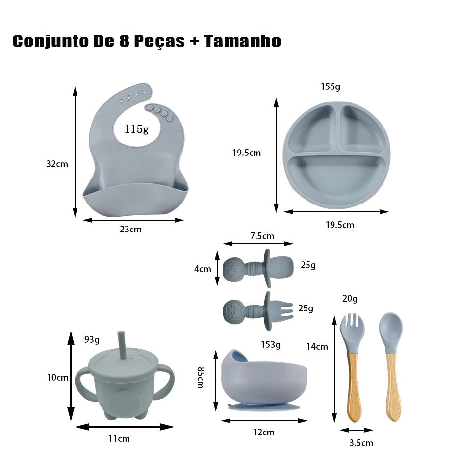 Kit de Silicone Alimentação Infantil com 8 Peças Completo