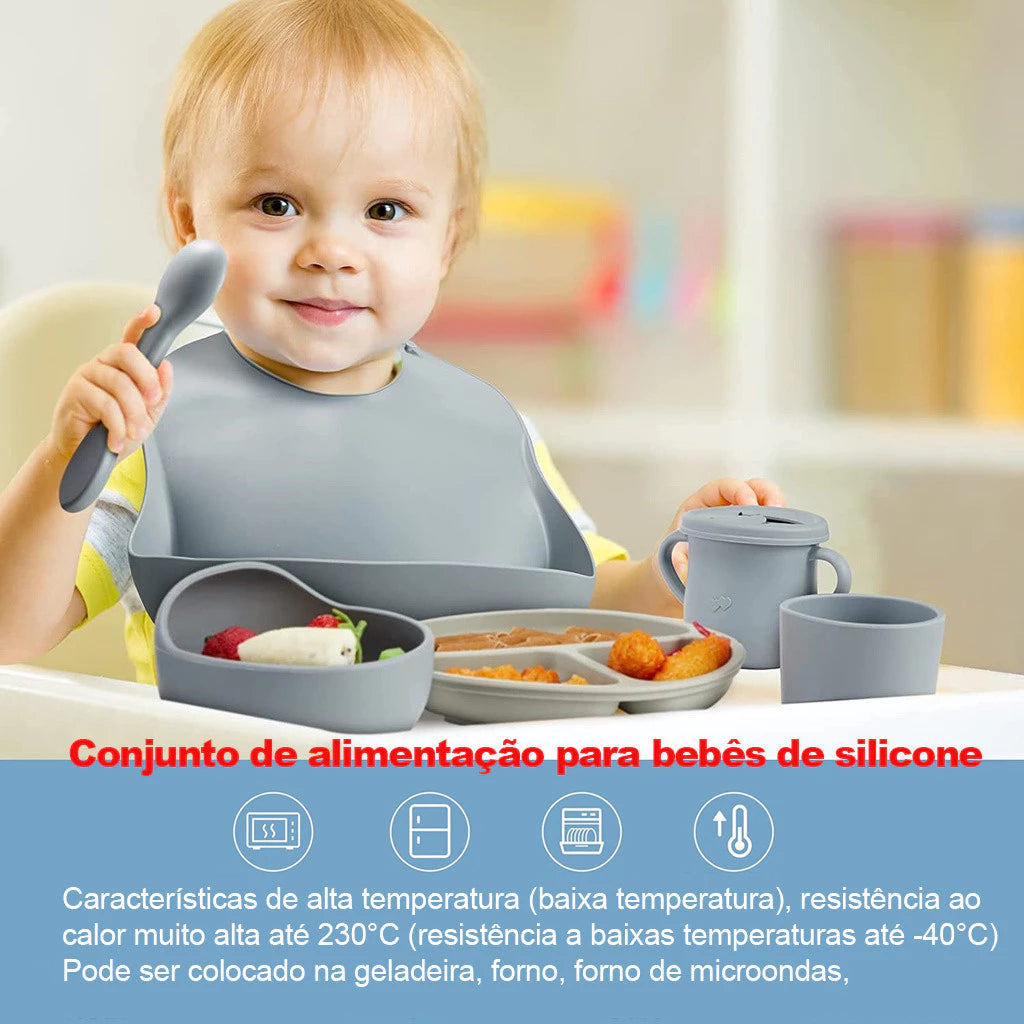 Kit de Silicone Alimentação Infantil com 8 Peças Completo