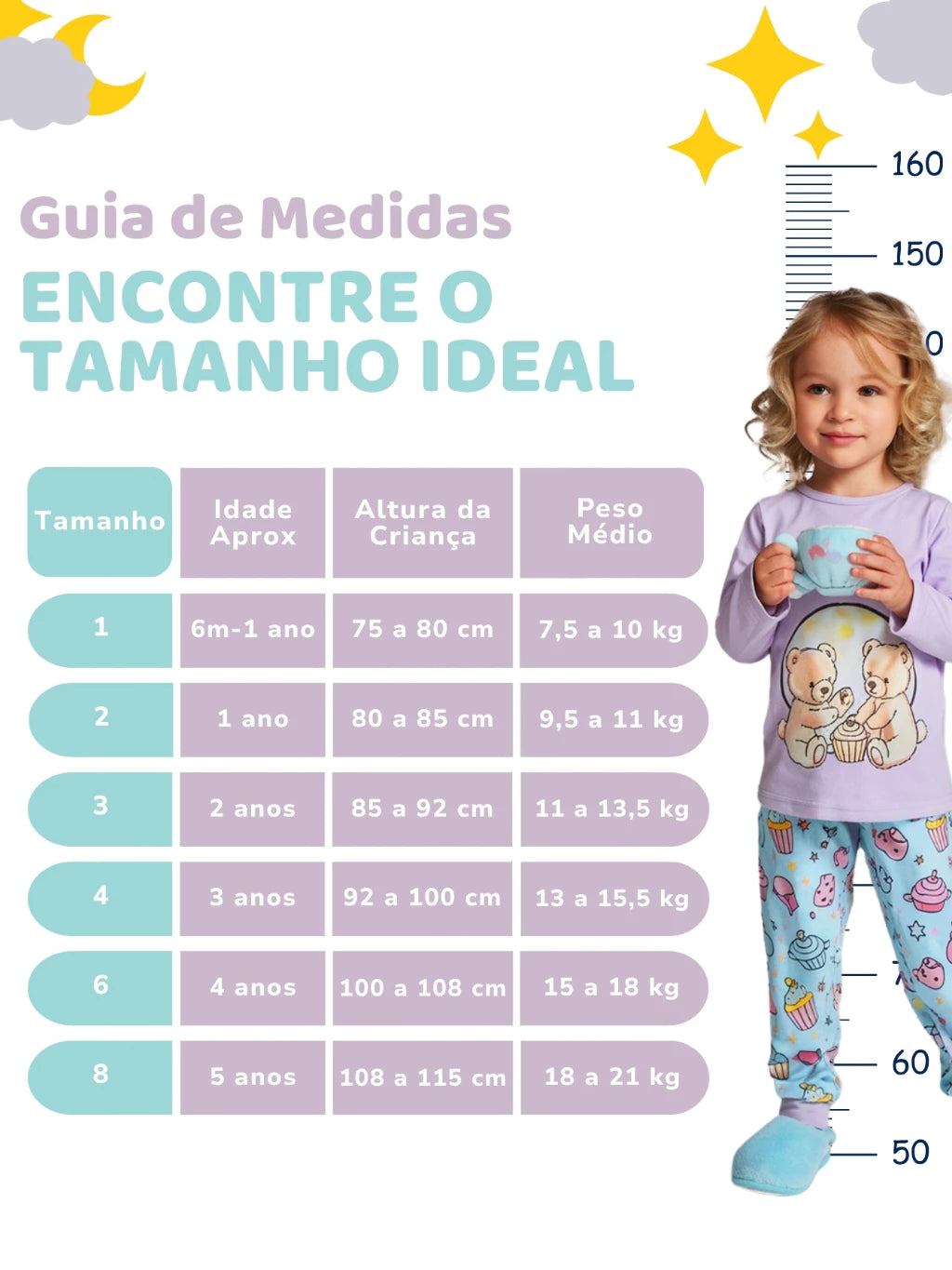 Pijama de Inverno Infantil Menina Kit 4 Peças Brilha No Escuro Superconfortável - Tam 1 ao 8
