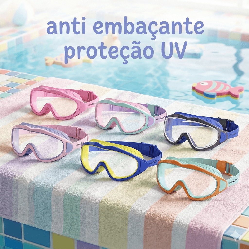 Óculos Natação Infantil Menino Menina Antiembaçante Proteção UV Veda e Ajuste Macio Panda Flow