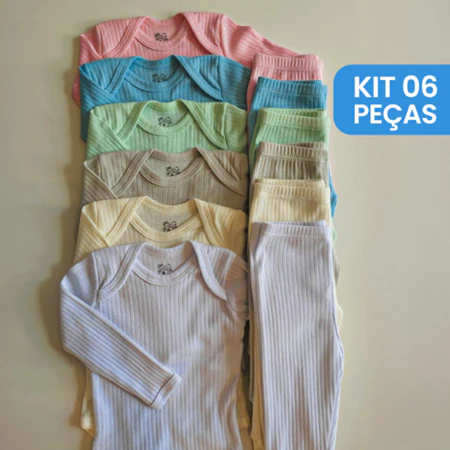 Conjunto Bebê Body Manga Longa + Calça Canelada - 6 Peças