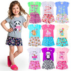 Pijama Infantil Menina Verão Brilha no Escuro - Kit Camiseta + Short - 2, 4 ou 6 Peças